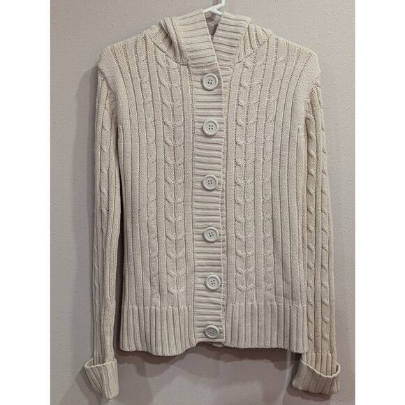 Women's Fisherman style button up hooded cardigan sweater by Davinchy size M - Picture 1 of 7